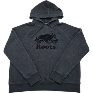 Roots Salt & Pepper Hoodie Mens XL Grey Flocked Beaver Logo Pullover Grunge